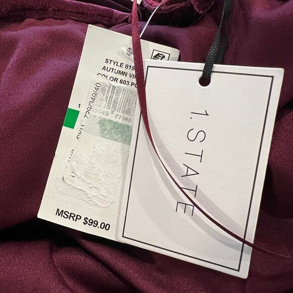 1. State Velvet Slip Dress Large Midi Dark Wine Draped Neck Spaghetti Straps - Picture 7 of 7